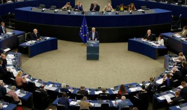 European Commission President Juncker delivers a speech during a debate on The State of the EU at the European Parliament in Strasbourg